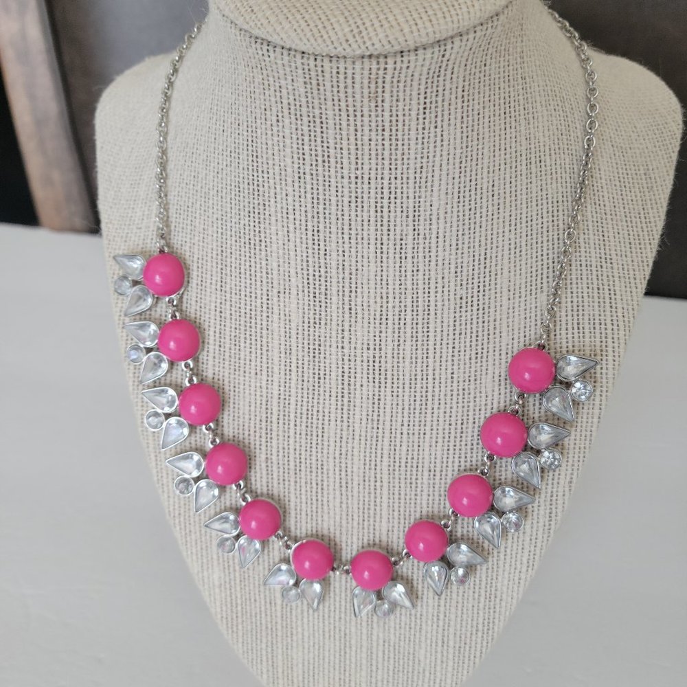 Pink Rhinestone Fashion Necklace and Earring Set